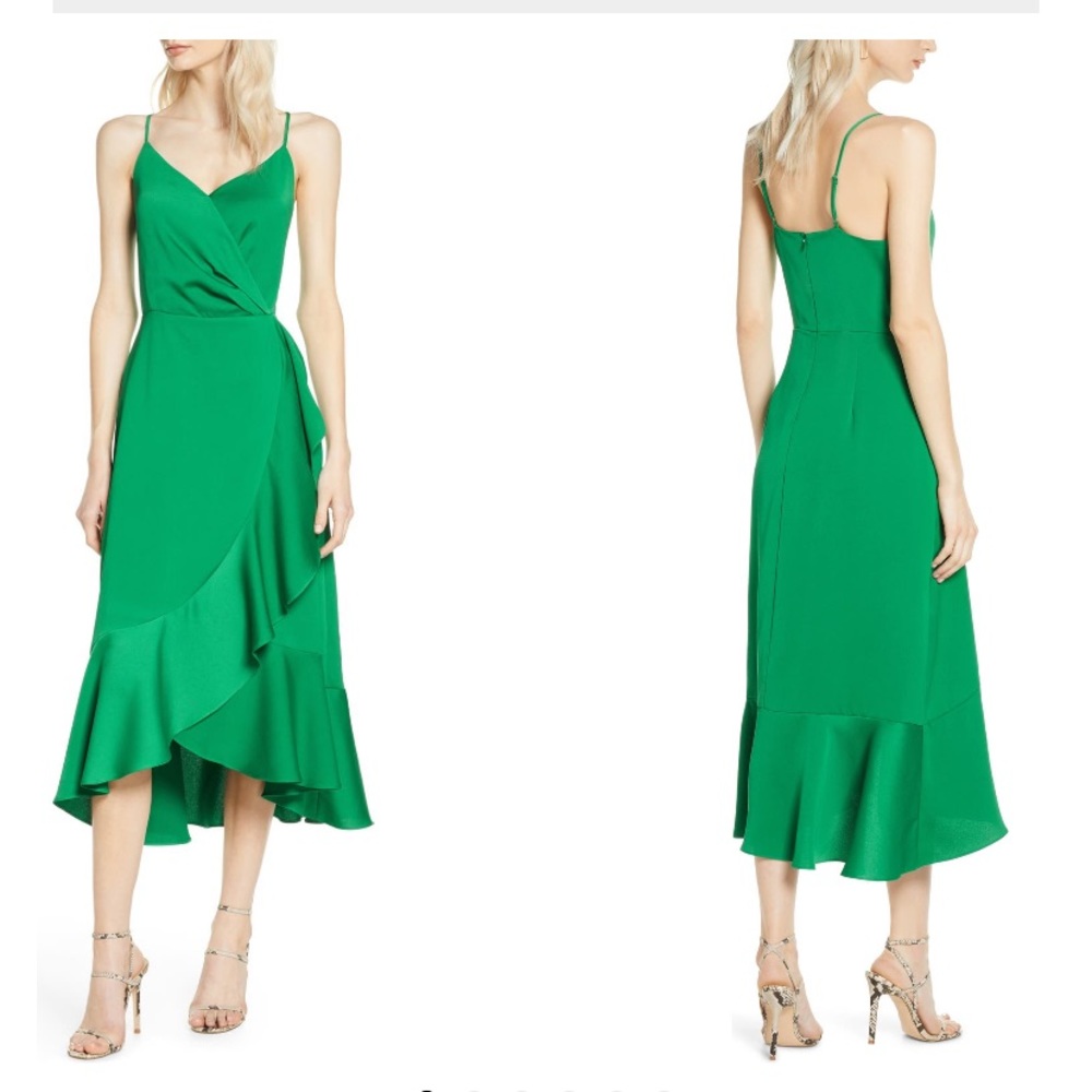 New Chelsea 28 A-line midi green dress ruffled hem XS